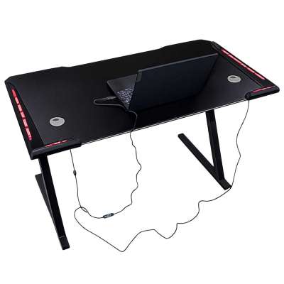Biurko gamingowe LED podświetlenie RGB uchwyty komputerowe dla gracza 120x60cm