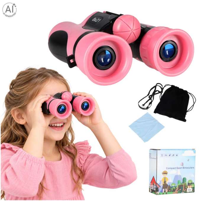 Children's Binoculars for Bird Watching 8x21mm HD Pink Case
