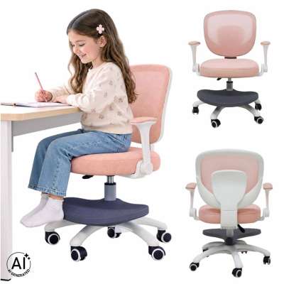 Children's desk chair adjustable swivel chair with footrest pink