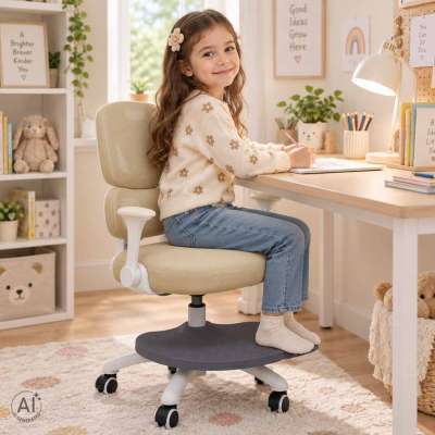 Children's desk chair ergonomic swivel adjustable beige