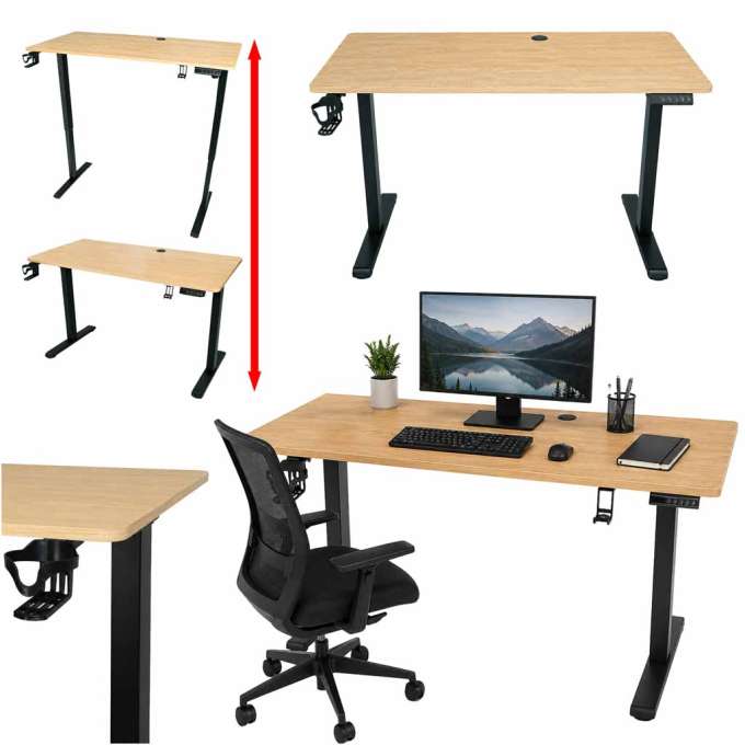 Electric height-adjustable desk with memory function and control panel 120x60 cm wood