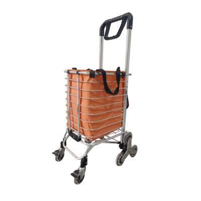 Folding shopping cart with frame bag and 8 wheels orange