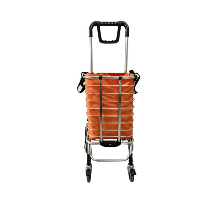 Folding shopping cart with frame bag and 8 wheels orange