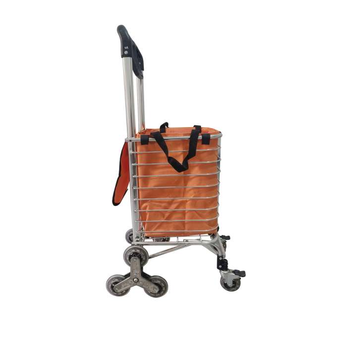 Folding shopping cart with frame bag and 8 wheels orange