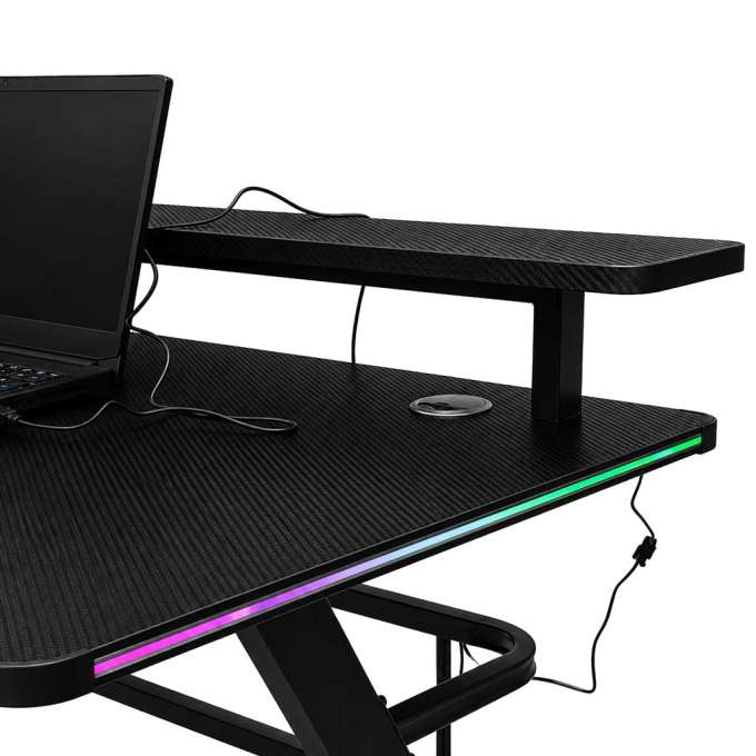 Gaming desk with RGB LED extension and computer mounts for gamers 120x60 cm