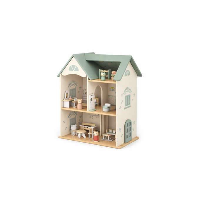 Domek dla lalek drewniany LULILO mebelki figurki 56cm miętowy