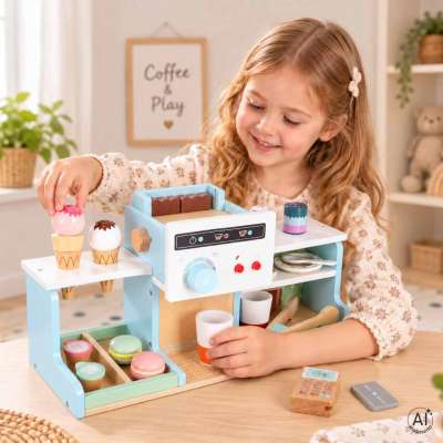 Kawiarnia cukiernia drewniana dla dzieci ekspres babeczki lody desery