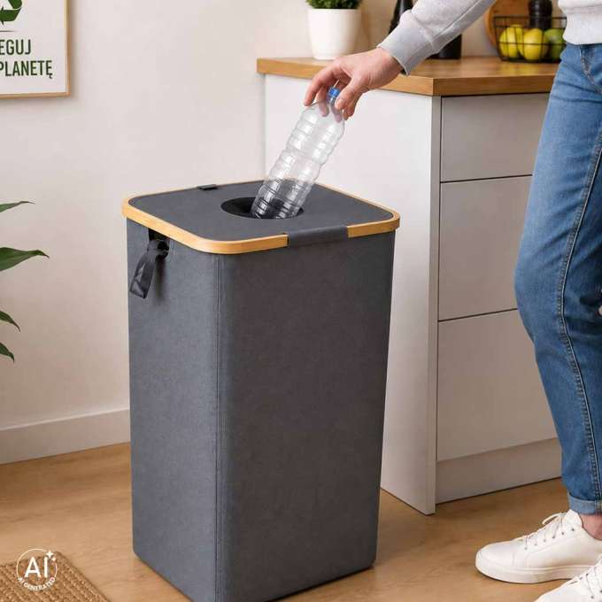 Kosz na butelki zwrotne kaucyjne z wyjmowaną torbą segregacja śmieci recykling