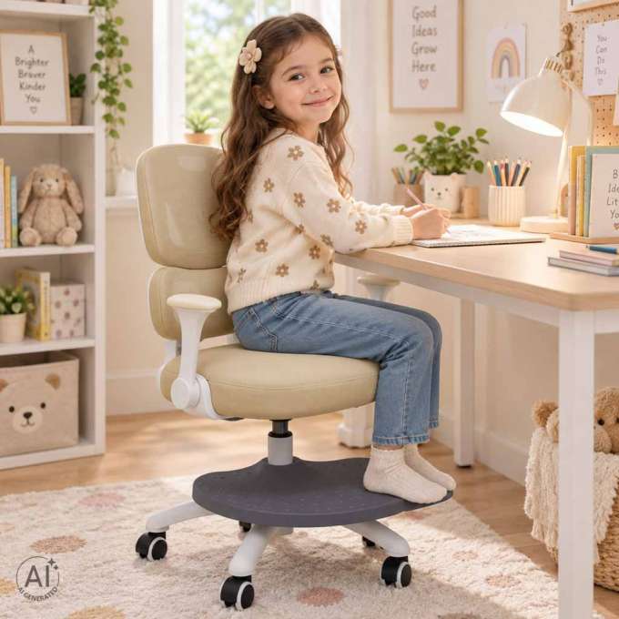 Krzesło do biurka dla dziecka fotel ergonomiczny obrotowy regulowany beżowy