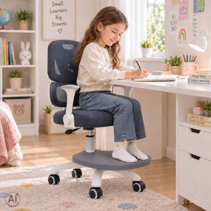 Krzesło do biurka dla dziecka fotel ergonomiczny obrotowy regulowany szary