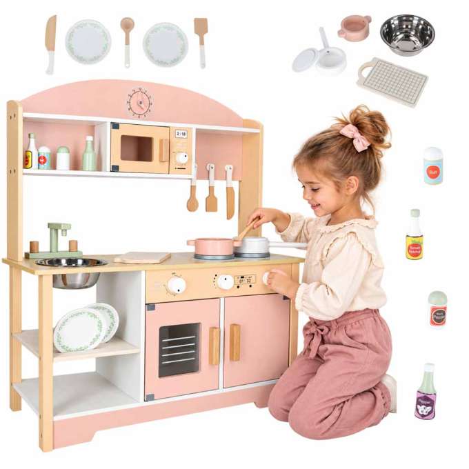 Kuchnia dla dzieci drewniana  MDF MODERN CLASSIC akcesoria 82cm różowa
