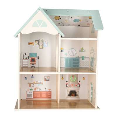 LULILO Wooden Dollhouse with Furniture and Figures 56 cm Mint