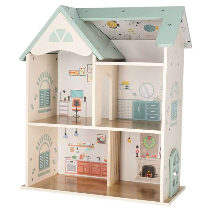 LULILO Wooden Dollhouse with Furniture and Figures 56 cm Mint