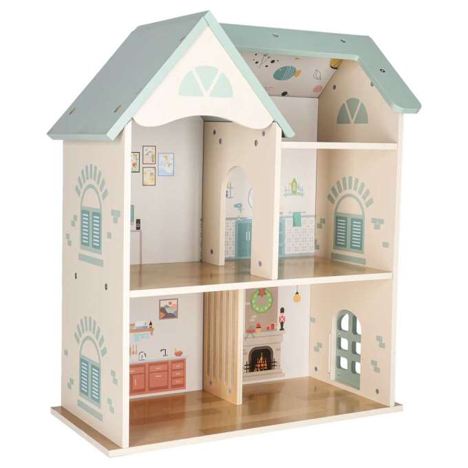 LULILO Wooden Dollhouse with Furniture and Figures 56 cm Mint