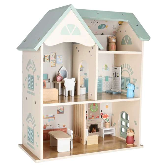 LULILO Wooden Dollhouse with Furniture and Figures 56 cm Mint