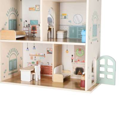 LULILO Wooden Dollhouse with Furniture and Figures 56 cm Mint