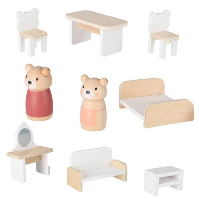 LULILO Wooden Dollhouse with Furniture and Figures 56 cm Mint