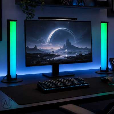 Lampka na biurko LED gamingowa RGB kolumny słupki na pilot zestaw 2 sztuki