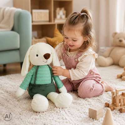 Plush toy rabbit in green shorts 70 cm