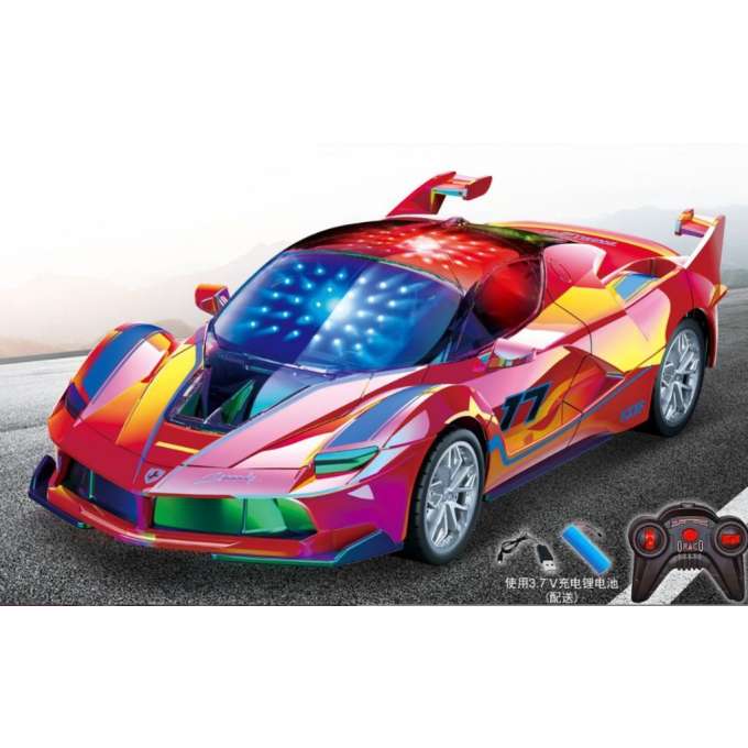 Samochód zdalnie sterowany wyścigowy świecący 3D LED USB 2,4GHz czerwony