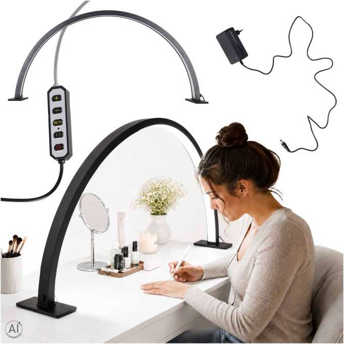 Shadowless LED Cosmetic Desk Lamp for Manicures Black Curved Design