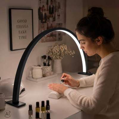 Shadowless LED Cosmetic Desk Lamp for Manicures Black Curved Design