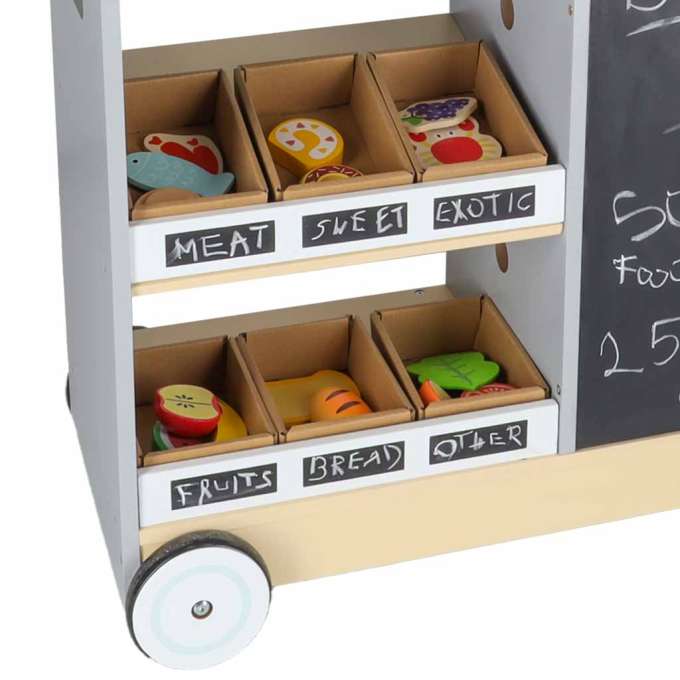 Sklep market drewniany stragan food truck z kostkarką do lodu na kółkach