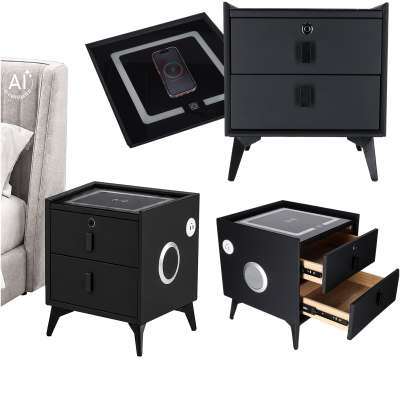 Smart Nightstand with Fingerprint Lock and Wireless Charging Black