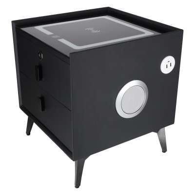 Smart Nightstand with Fingerprint Lock and Wireless Charging Black