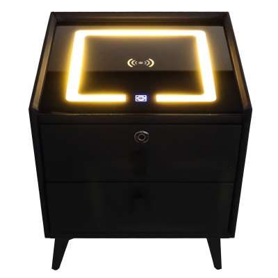 Smart Nightstand with Fingerprint Lock and Wireless Charging Black