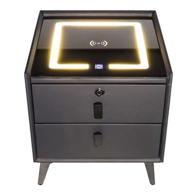 Smart Nightstand with Fingerprint Lock and Wireless Charging Black