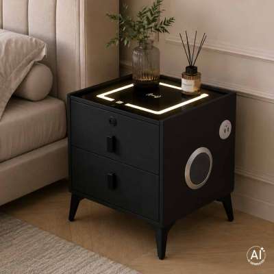 Smart Nightstand with Fingerprint Lock and Wireless Charging Black