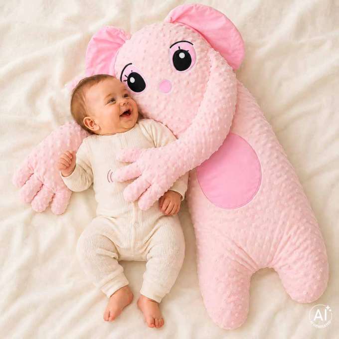 Soothing baby pillow for sleep with patting function elephant