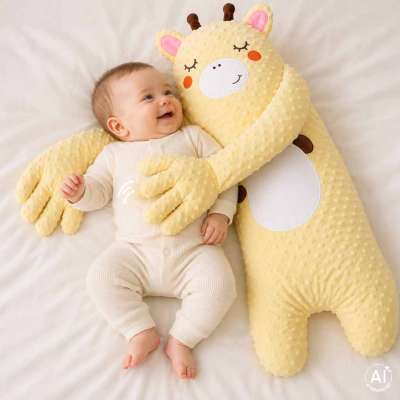 Soothing baby pillow for sleep with patting function giraffe