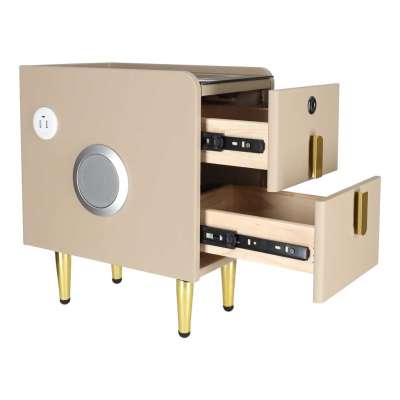 Szafka nocna szuflady oświetlenie LED USB ładowanie głośnik Bluetooth beżowa
