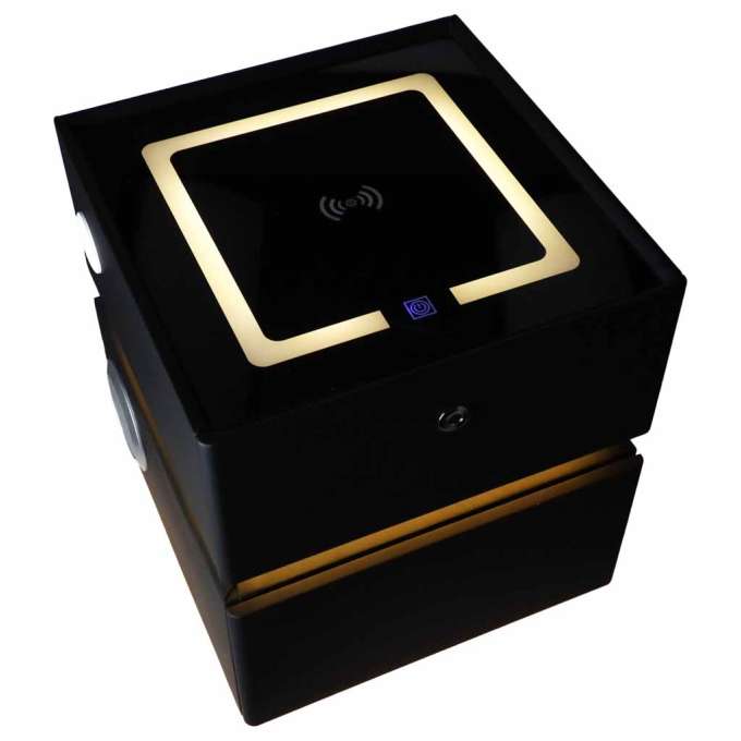 Szafka nocna wisząca szuflady oświetlenie LED USB ładowanie głośnik Bluetooth czarna
