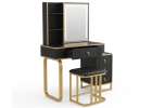 Vanity set with LED mirror lighting cabinet and stool in black and gold 2