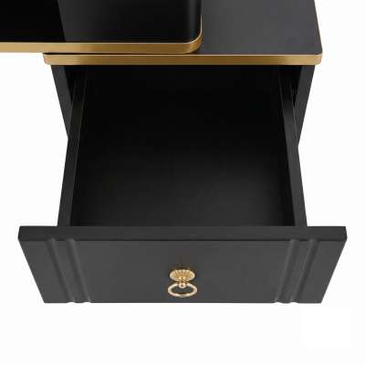 Vanity set with LED mirror lighting cabinet and stool in black and gold