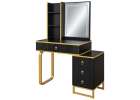 Vanity set with LED mirror lighting cabinet and stool in black and gold 7