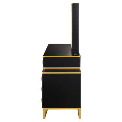 Vanity set with LED mirror lighting cabinet and stool in black and gold