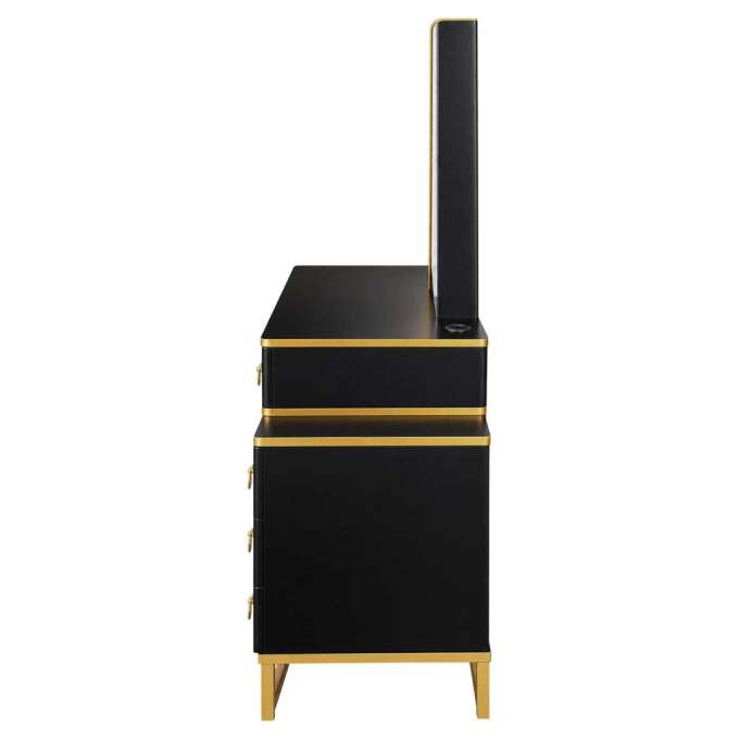 Vanity set with LED mirror lighting cabinet and stool in black and gold