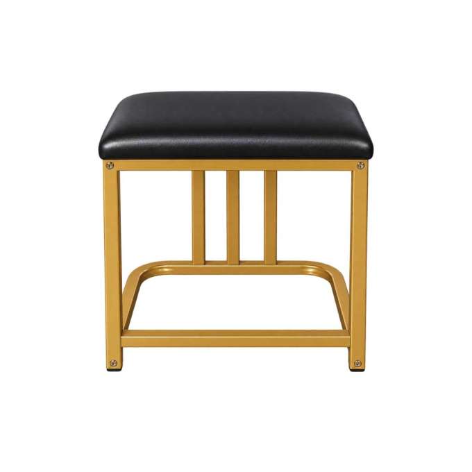 Vanity set with LED mirror lighting cabinet and stool in black and gold