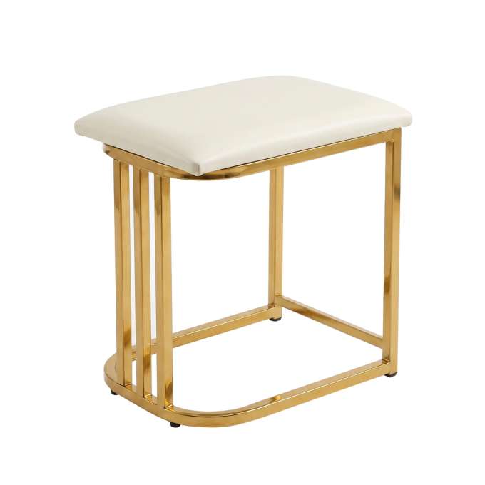 Vanity set with LED mirror lighting cabinet and stool in white and gold