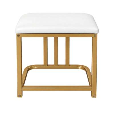 Vanity set with LED mirror lighting cabinet and stool in white and gold