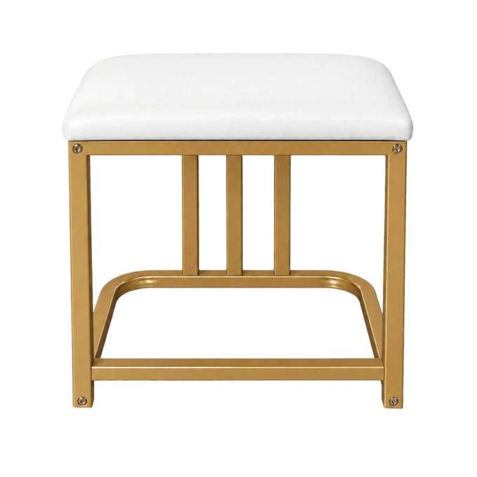 Vanity set with LED mirror lighting cabinet and stool in white and gold