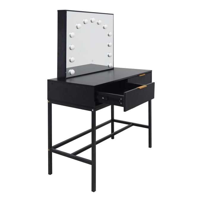 Vanity table with LED mirror 12-bulb lighting and drawers