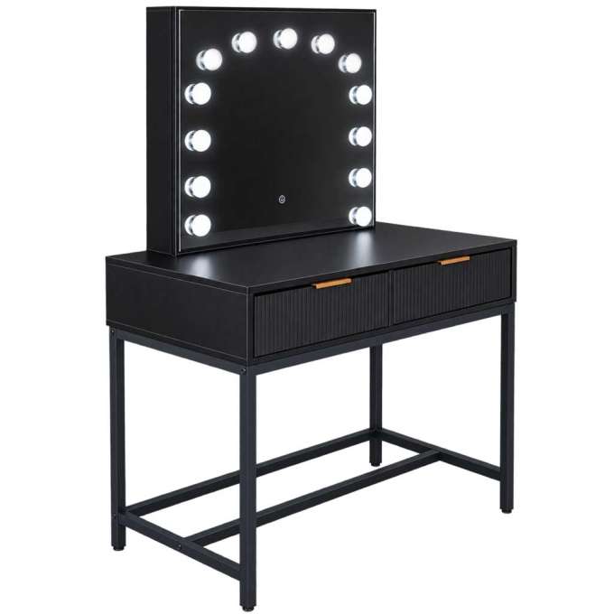 Vanity table with LED mirror 13-bulb lighting and drawers