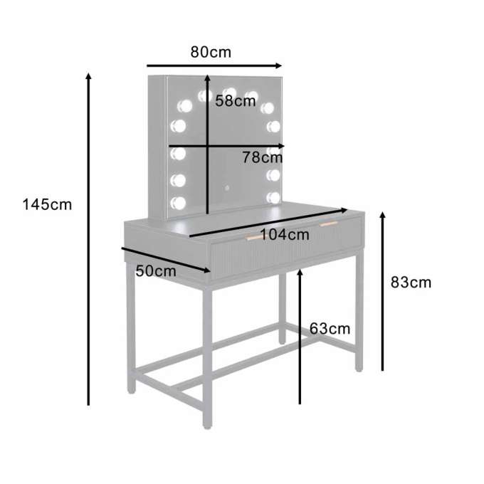 Vanity table with LED mirror 13-bulb lighting and drawers