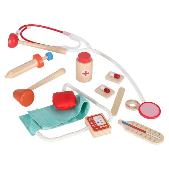 Wooden Doctor's Set Small Doctor's Bag and Accessories