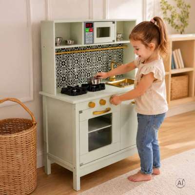 Wooden MDF children's kitchen with sound effects mint green
